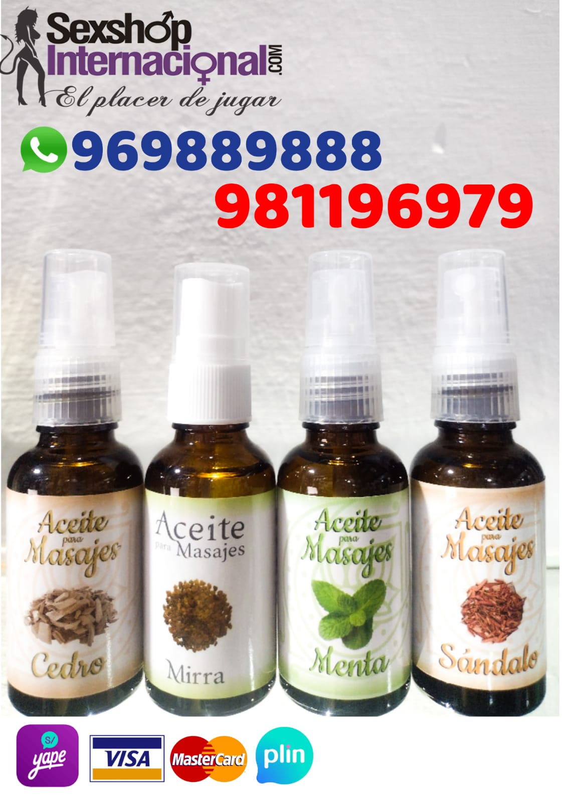 ACEITES DE MASAJES - AFRODISIACO CORPORAL-AROMA SUAVE-SEXSHOP LIMA 971890151 